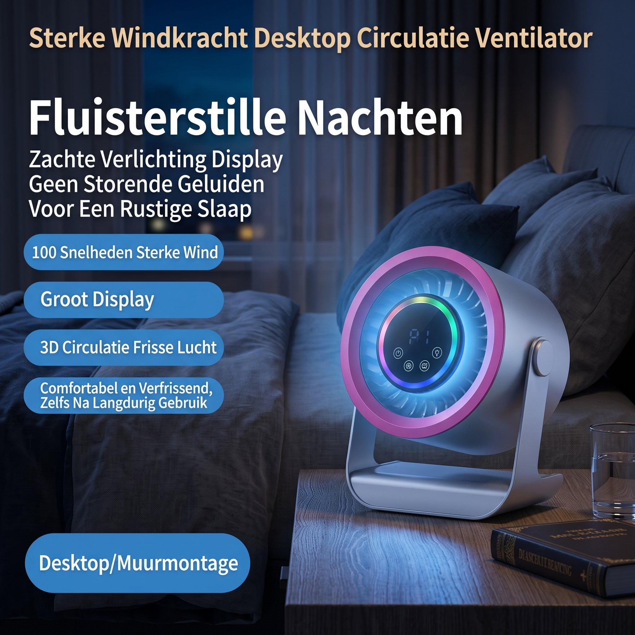 Coziboo™ SilentGlow Bureauventilator