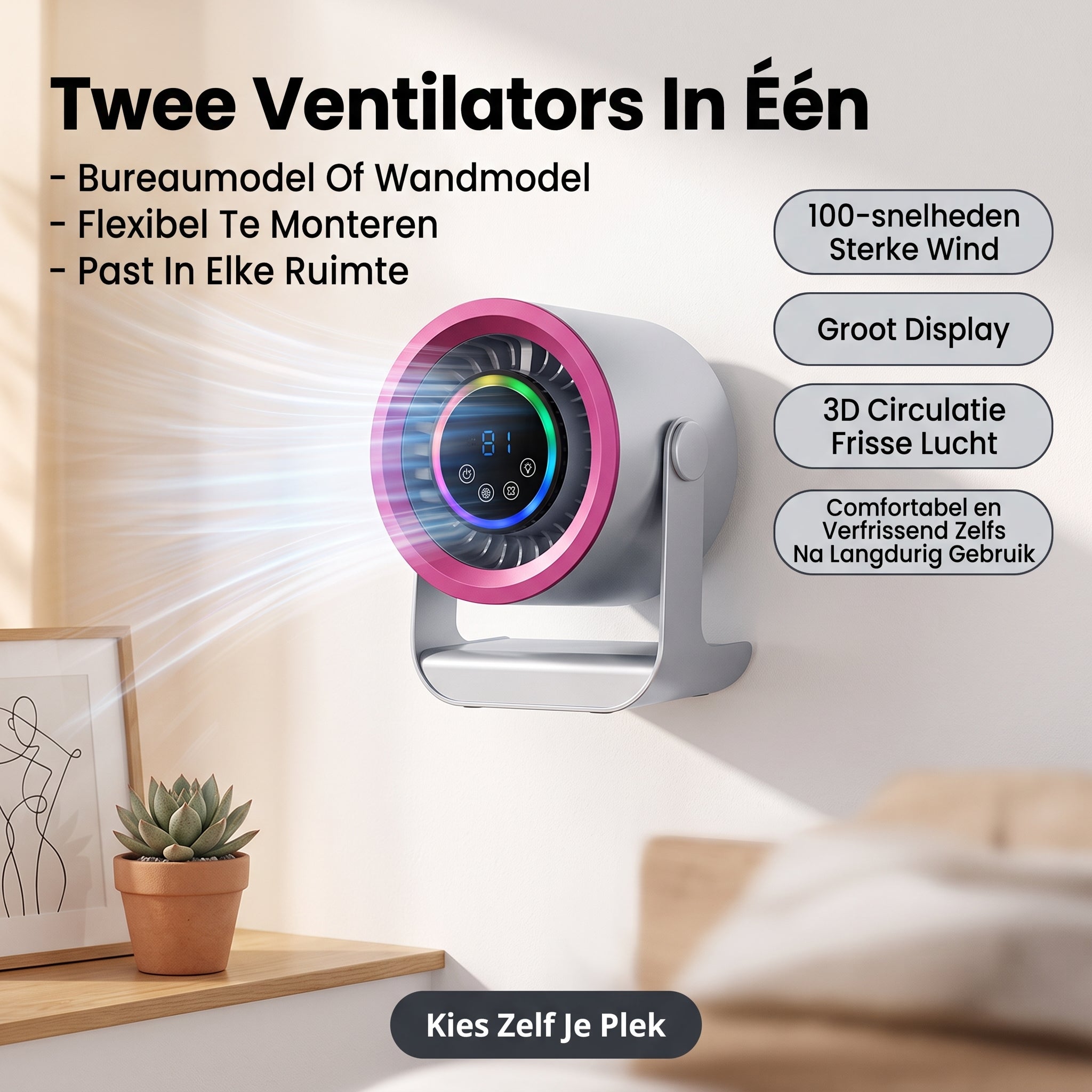 Coziboo™ SilentGlow Bureauventilator